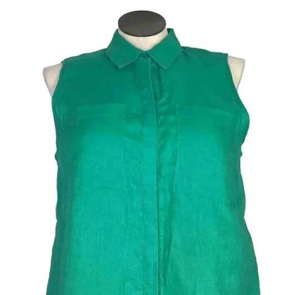 Chicos Linen Top Women 2 L Green Washable Slit Pocket Vacation Lagenlook Tunic - Picture 2 of 7